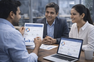 Client meeting with clear reports and open discussion